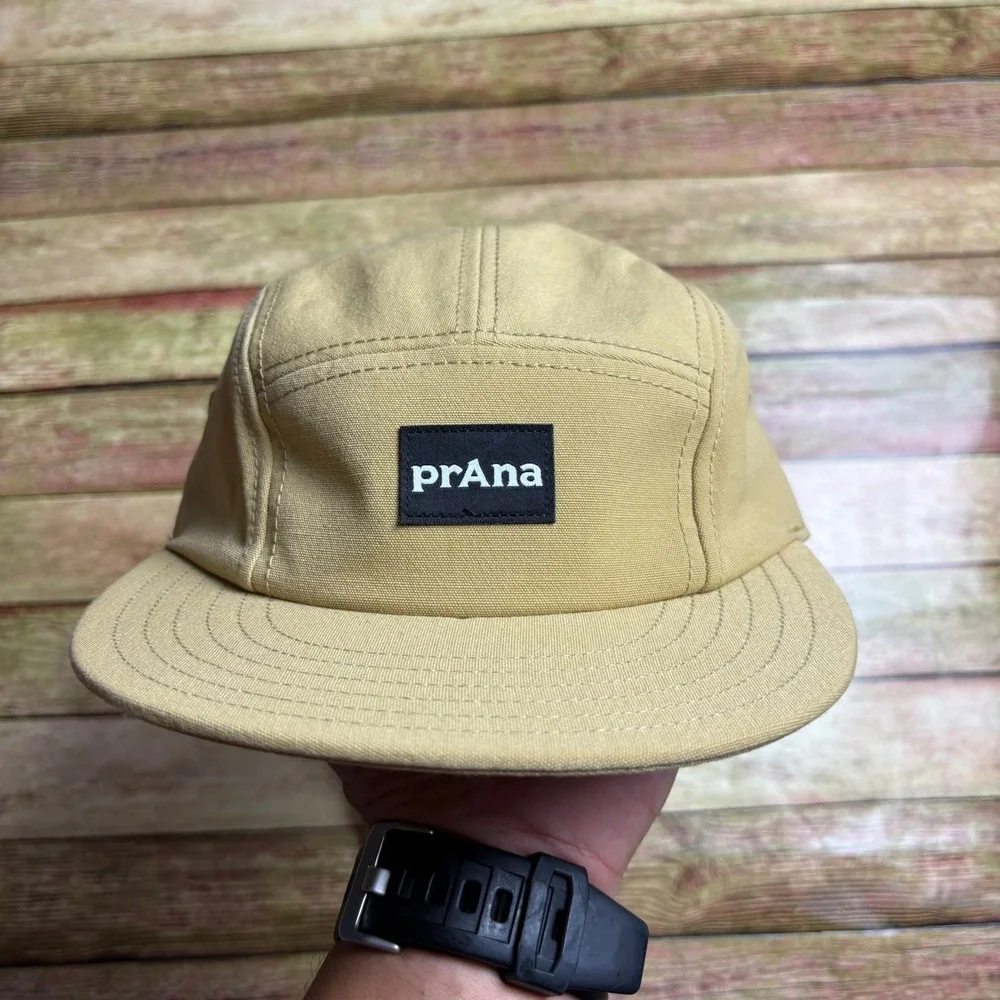 prAna 5-Panel Cap NWT Khaki Tan Adjustable Webbing Strap Hiking Hat